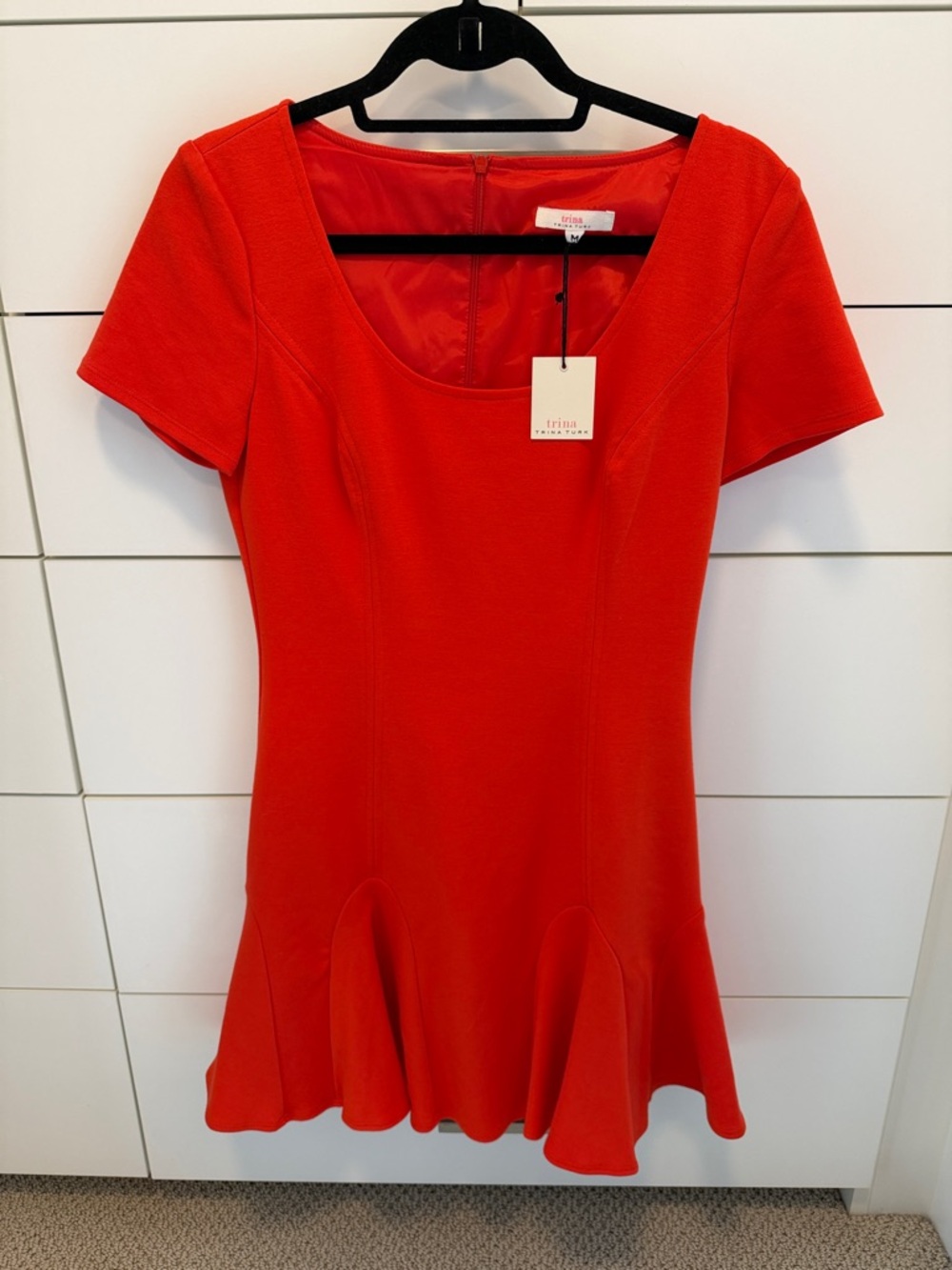 Trina Turk Red Orange Scoop-Neck Short Sleeve Summer Mini Dress